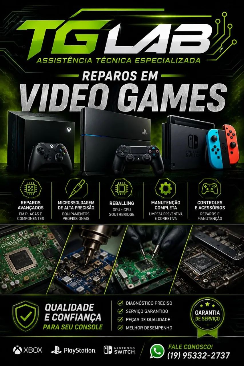 Reparos em video games, celulares notebooks e placa de video 