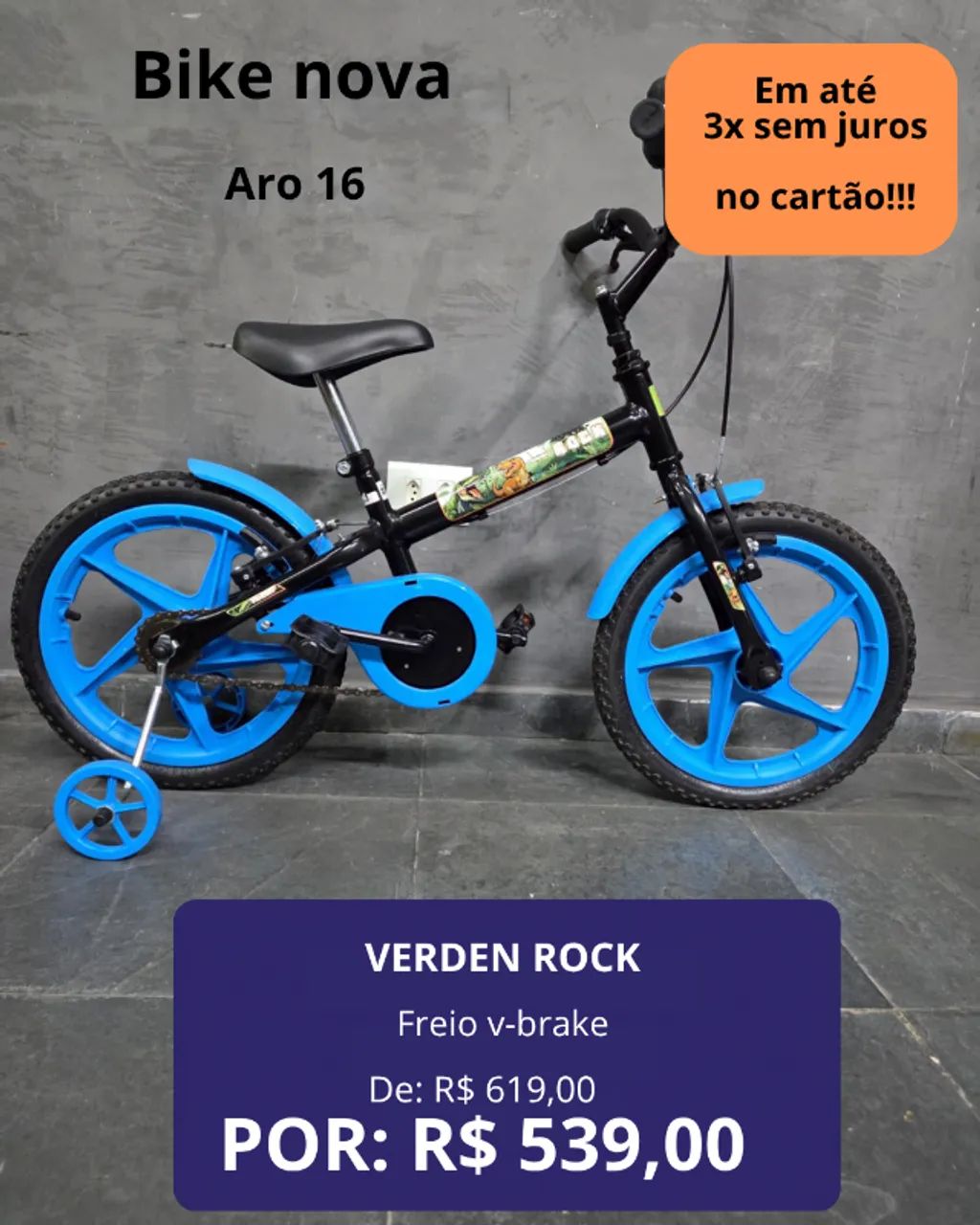 BICICLETA INFANTIL ARO 16 VERDEN ROCK