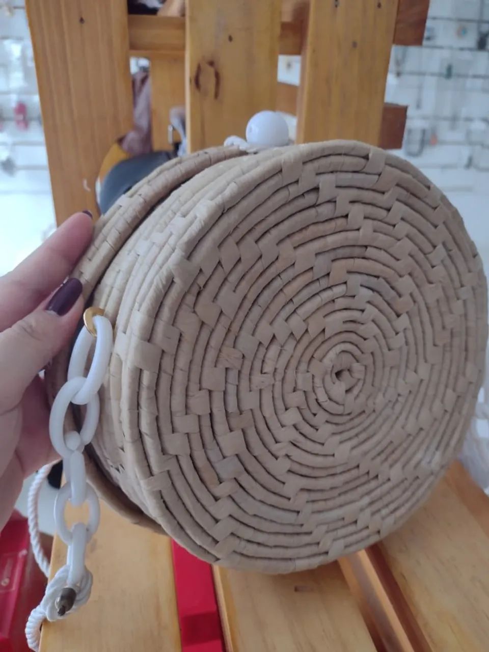Bolsa de Palha Olho Grego Artesanal com Alça de Cordão - Estilo Praia & Verão - Foto 2