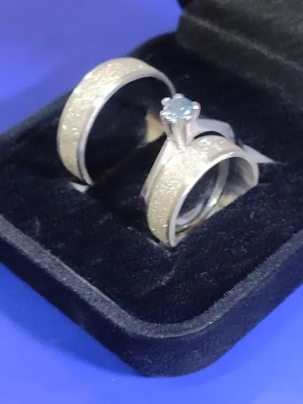 Alianças e Anel trio Compromisso Prata 950 de lei 5 mm - Foto 2