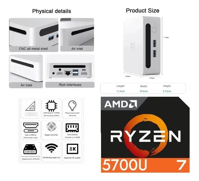 MINI PC GENMACHINE RYZEN 7 5700U 16GB 512SSD - Computadores e