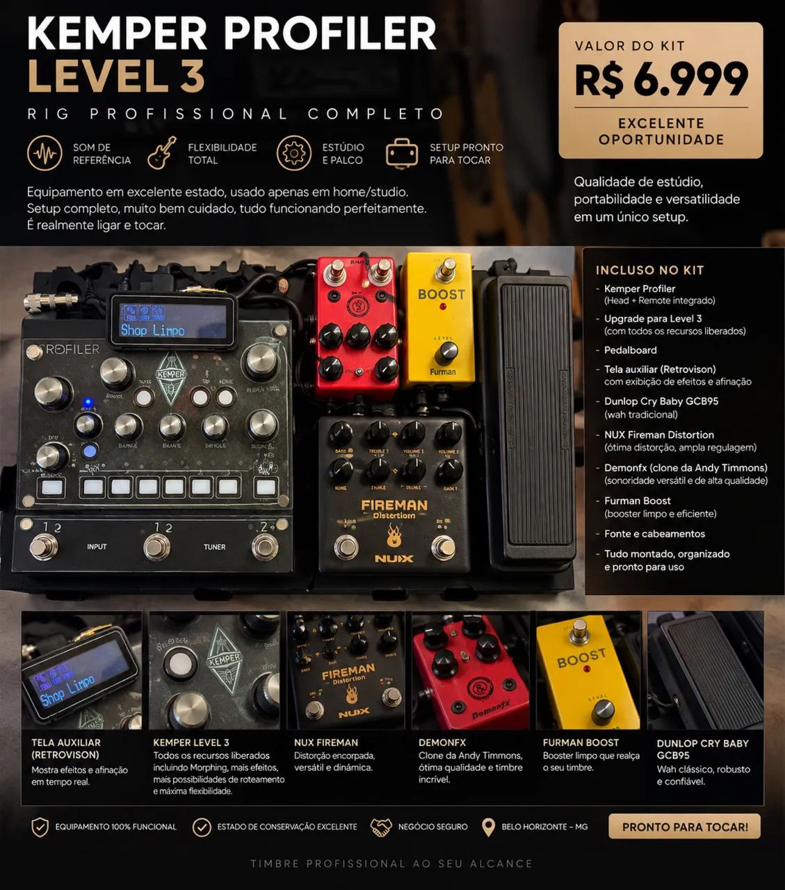 KEMPER PROFILER PLAYER LEVEL 3 + PEDALBOARD COMPLETO