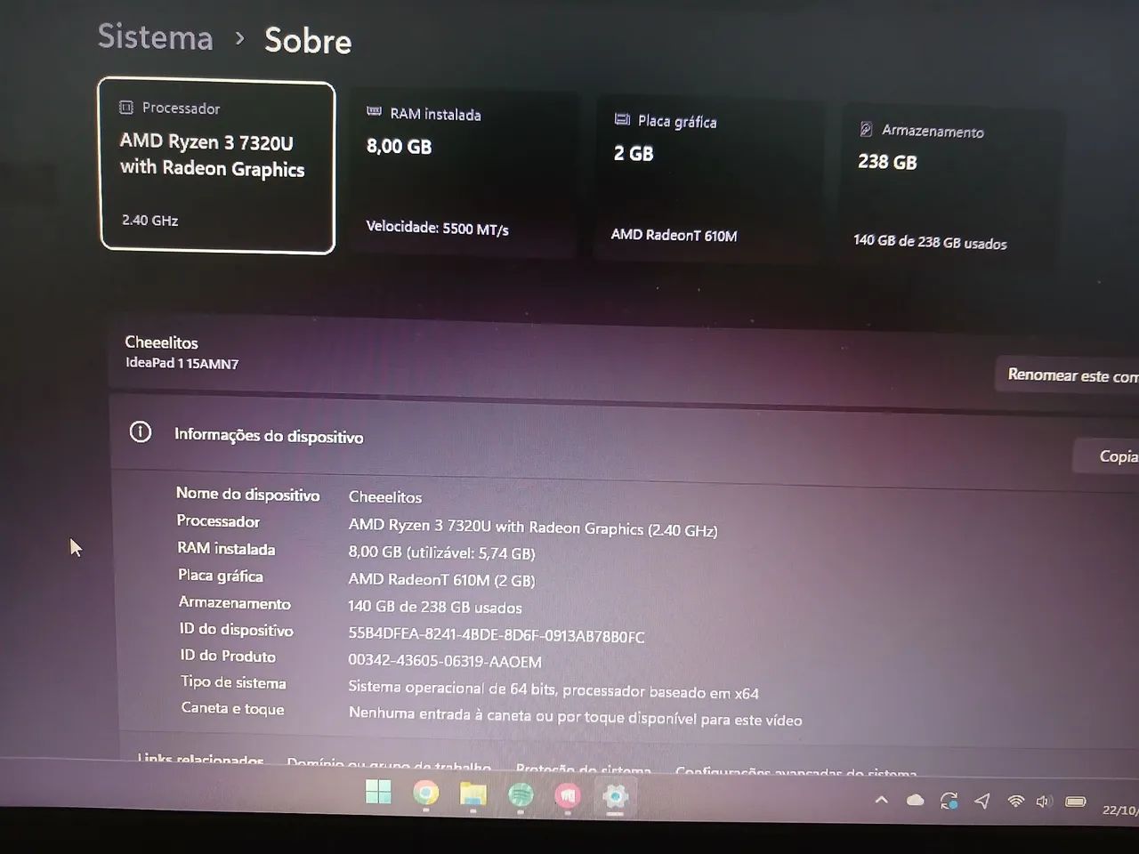 Notebook Lenovo ideapad 3i Ryzen 3 7000s 8GB RAM - Foto 3