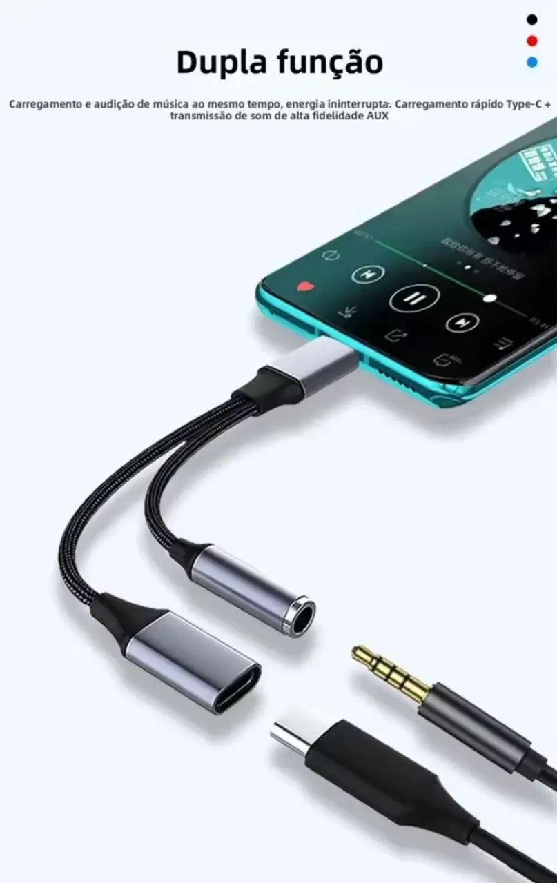 Adaptador conversor Tipo C para 3,5mm áudio com carregamento - Foto 2