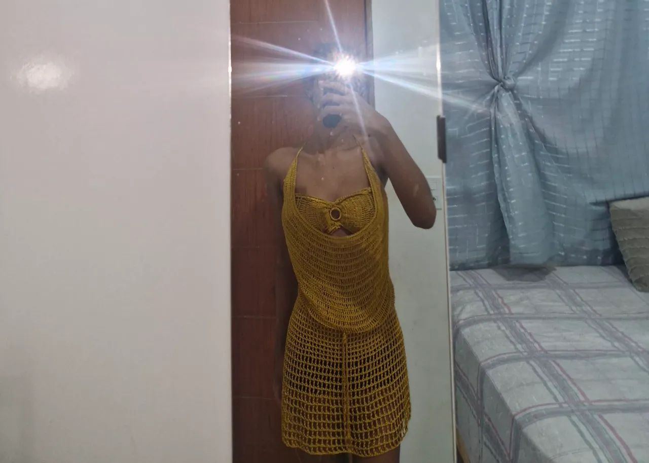 Conjunto crochê dourado. - Foto 4
