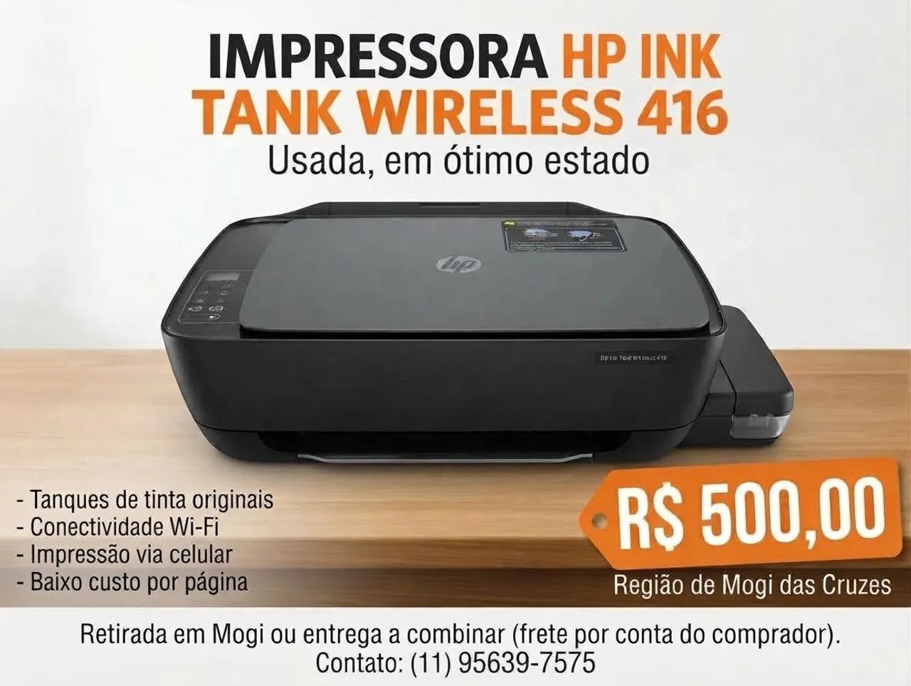 Impressora HP Ink Tank Wireless 416 - Wi-Fi e Tanque de Tinta