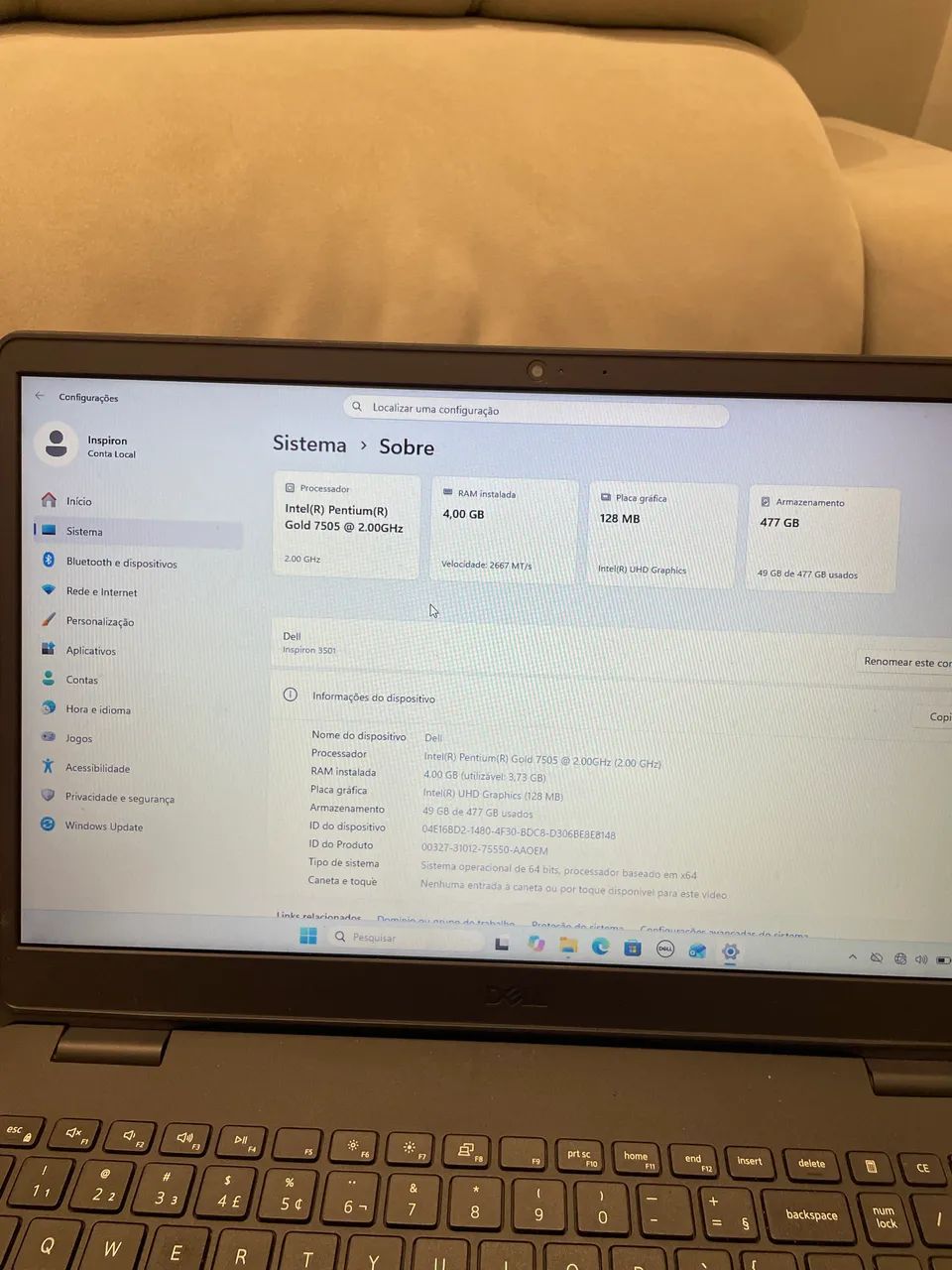 Notebook Dell/ SSD 512GB/ FUNCIONANDO PERFEITAMENTE  - Foto 4