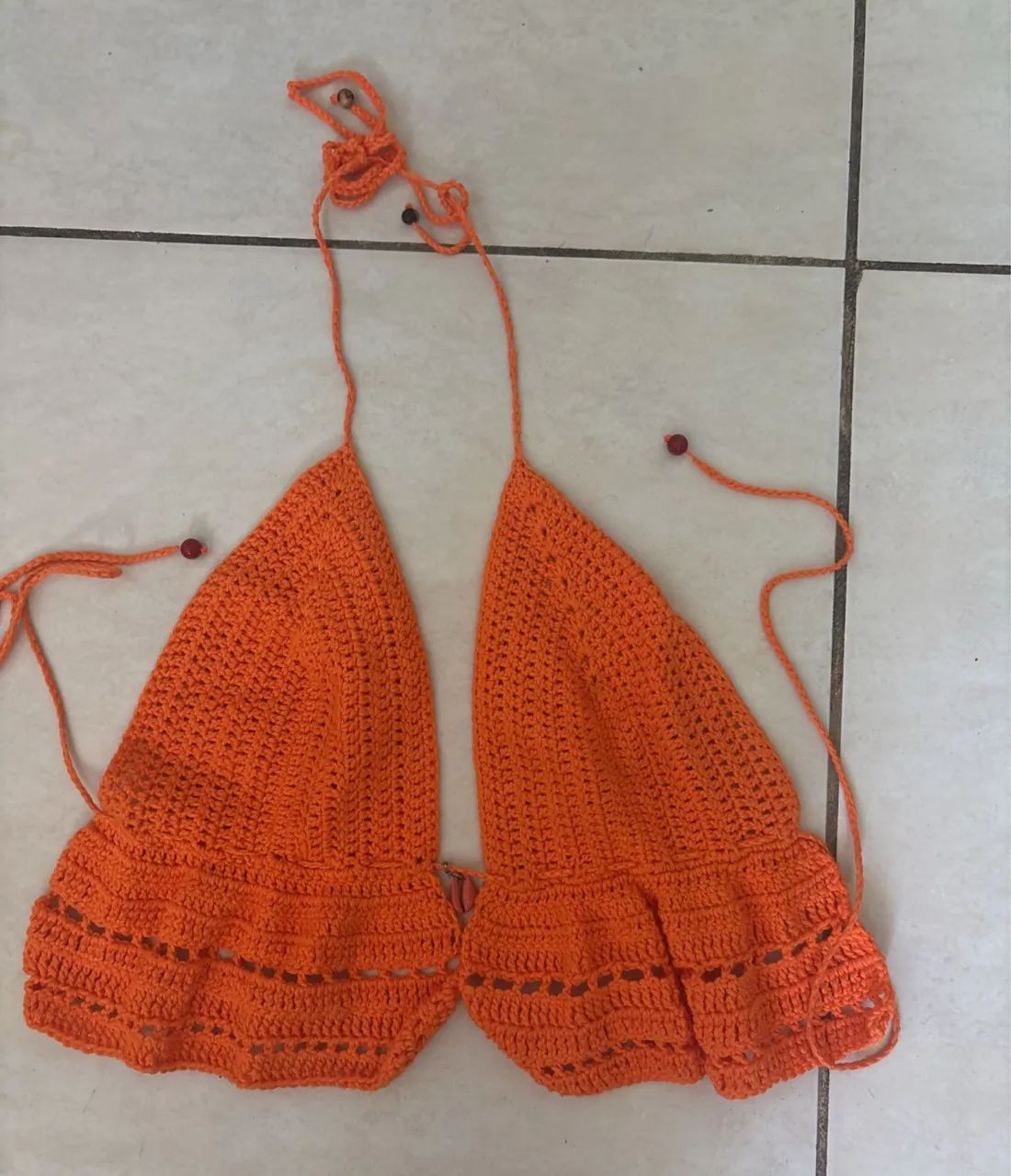 cropped de crochê laranja - Foto 3