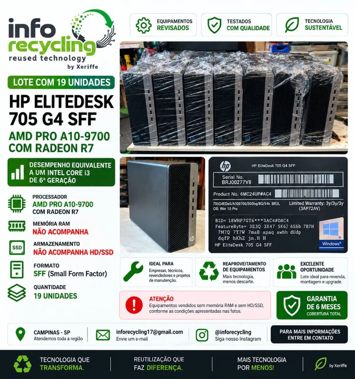 Lote com 19 computadores HP EliteDesk 705 G4