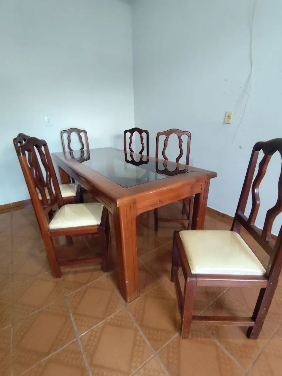 Mesa de madeira e vidro 80x180cm