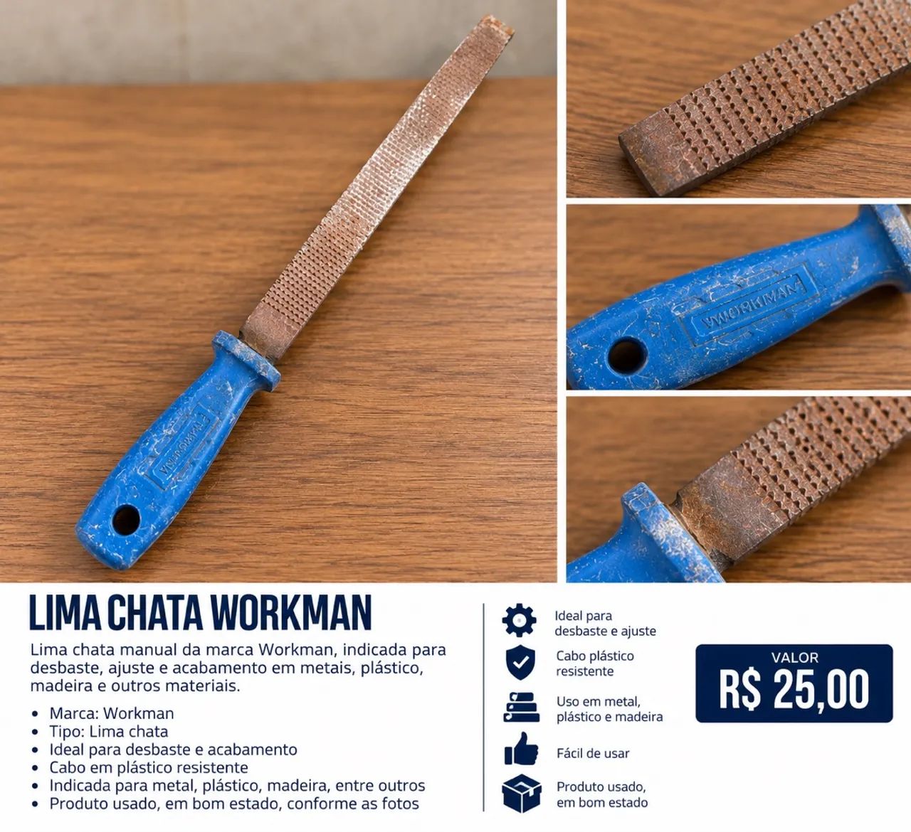 Lima Chata Workman com Cabo - Ferramenta Manual