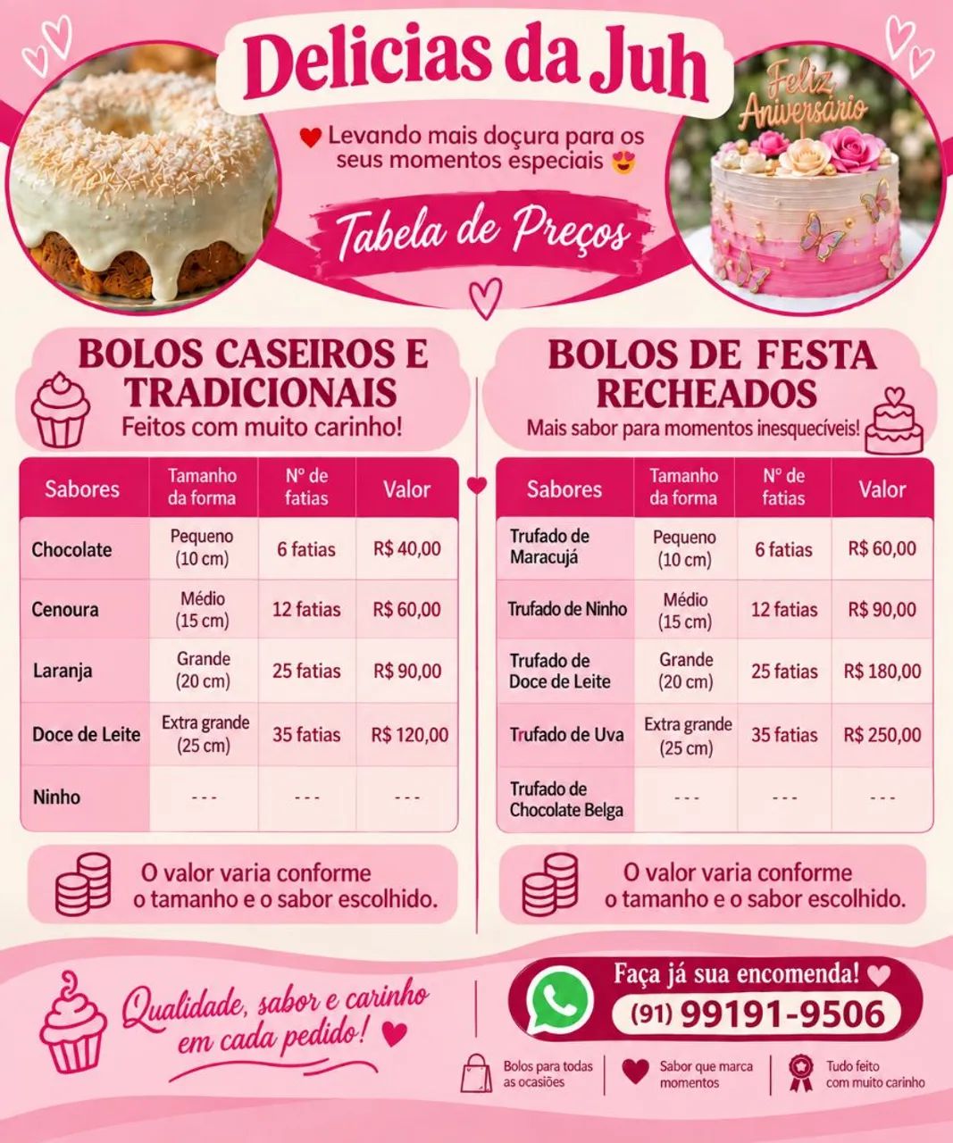 Bolos caseiros de fesfas 
