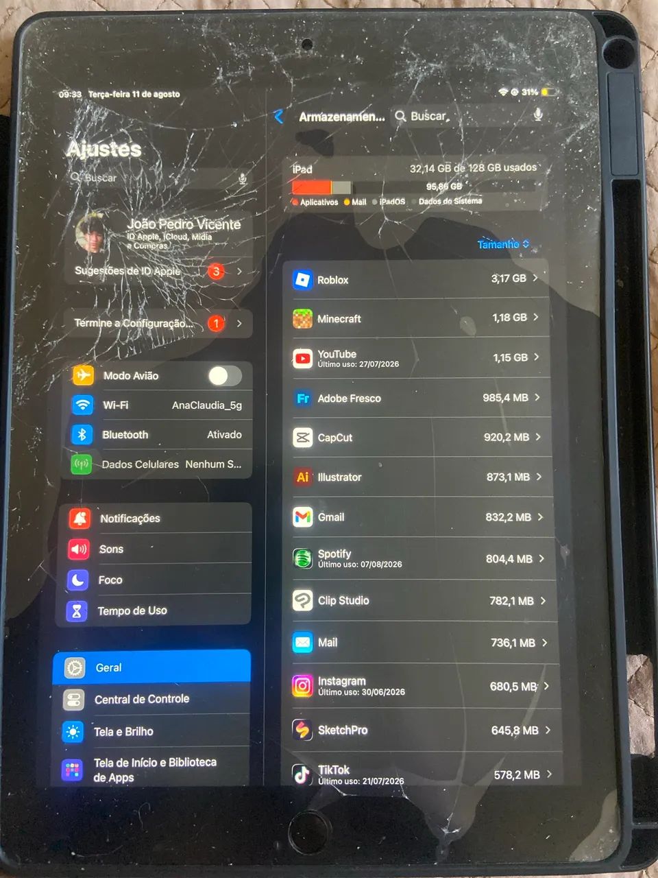 iPad 6 com vidro da tela trincada funcionando td perfeitamente 