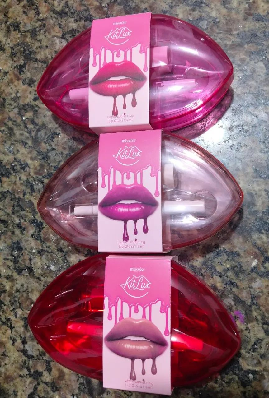 3 KIT LUX LAPIS LABIAL E LIP GLOSS MISS ROSE - Foto 2
