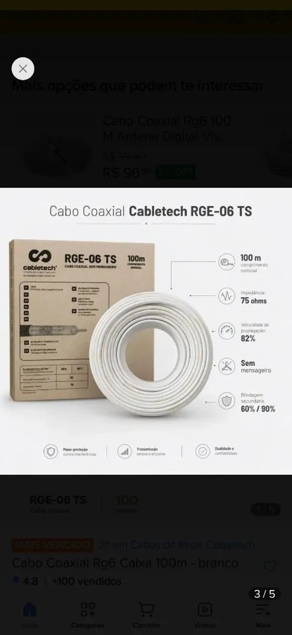 Cabo coaxial para antena de satélite. 