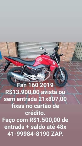 HONDA FAN 160 SEM ENTRADA 21X807,00 CARTÃO CRÉDITO *