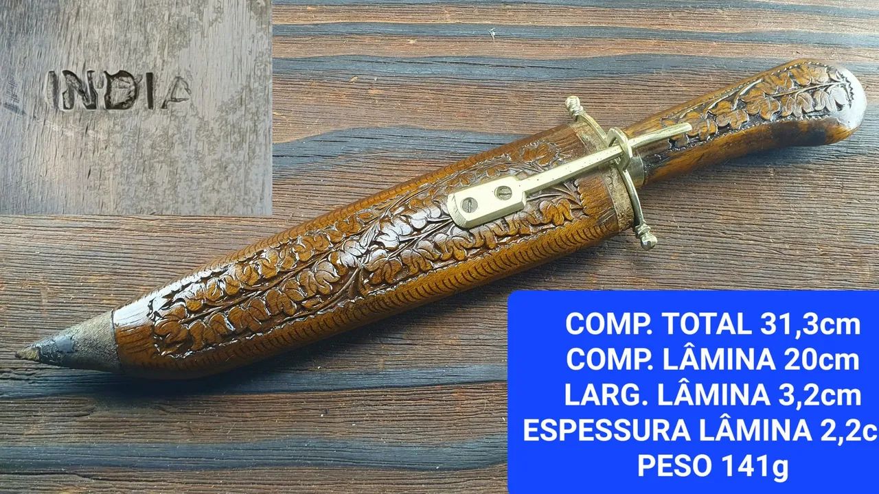 Faca indiana antiga de madeira com bainha - Foto 2