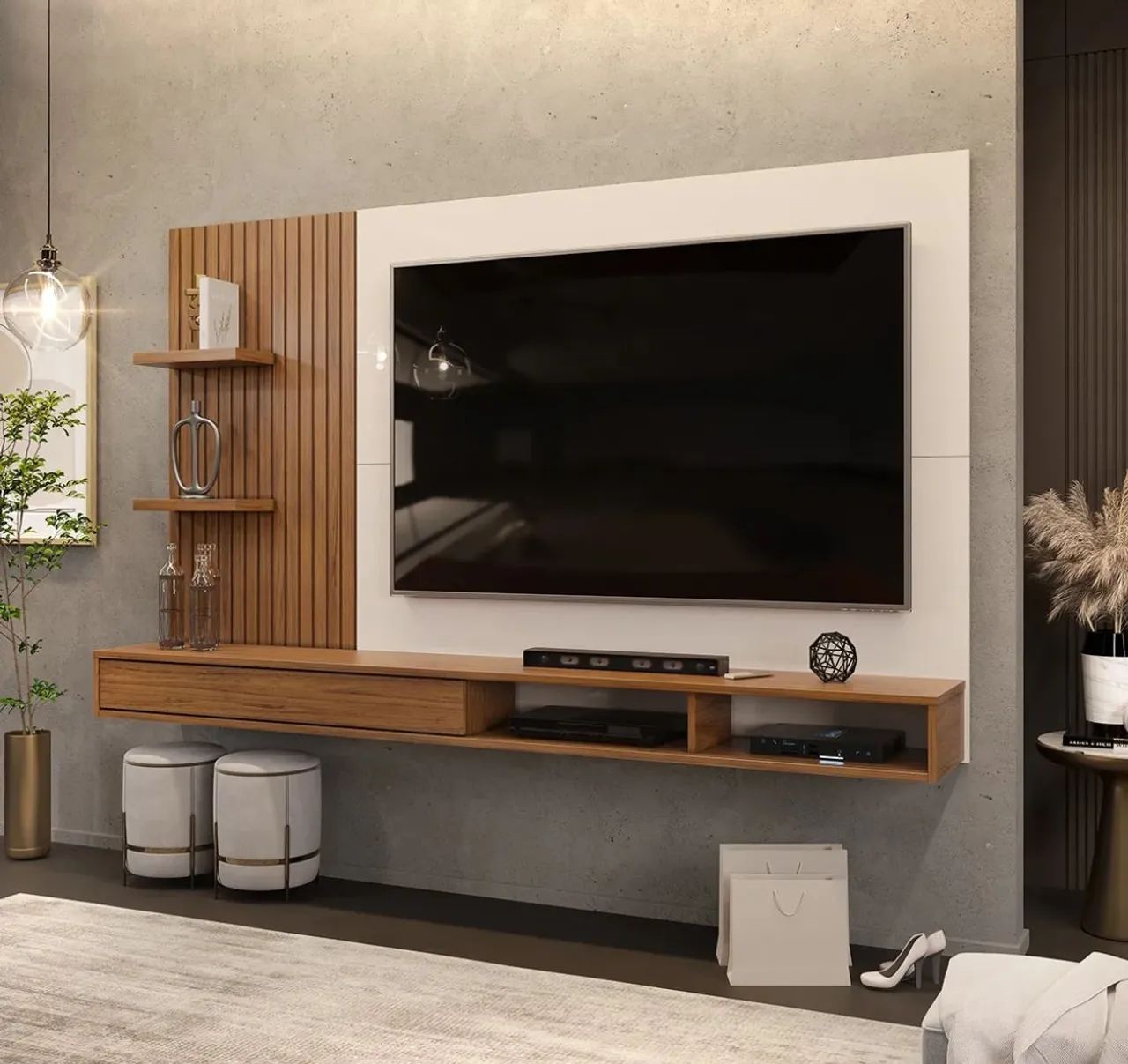 Promoção Belíssimo Painel Ripado Com Nicho Para Tv Até 60 Polegadas, Novo Lacrado!  - Foto 2
