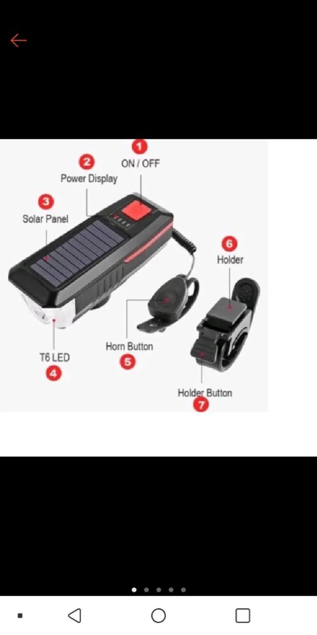 Farol de Bicicleta com Painel Solar e USB - Foto 3