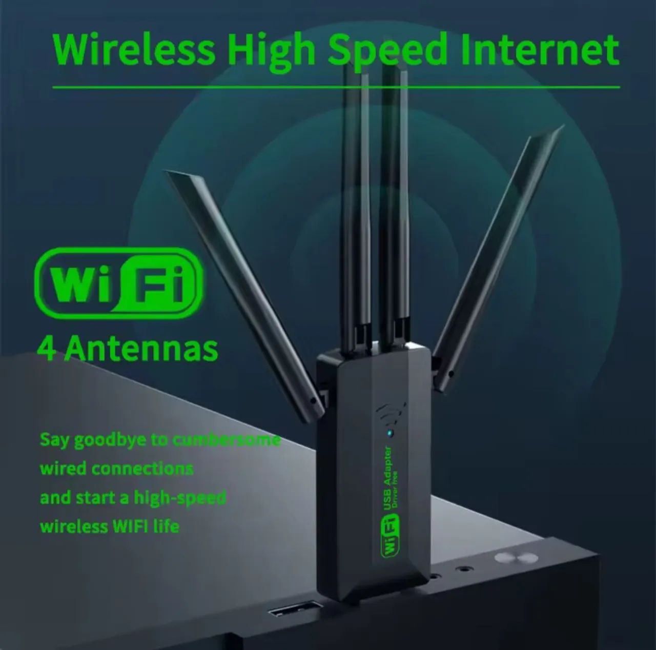 Adaptador USB WiFi Wireless Alta Velocidade 4 Antenas