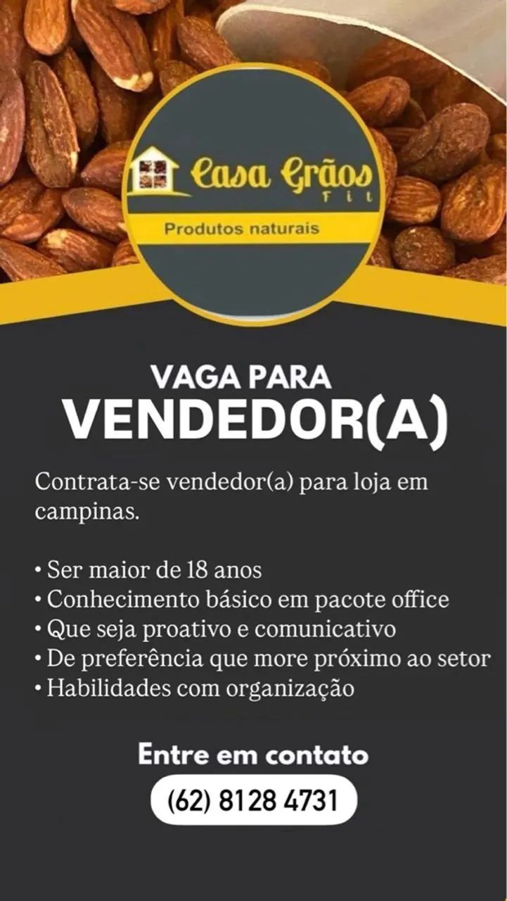 Vaga para Vendedor(a) - Casa Grãos