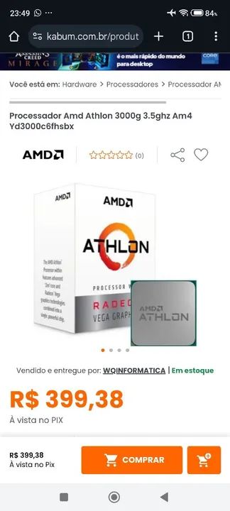Processador AMD Athlon 3000G 3.5GHz AM4