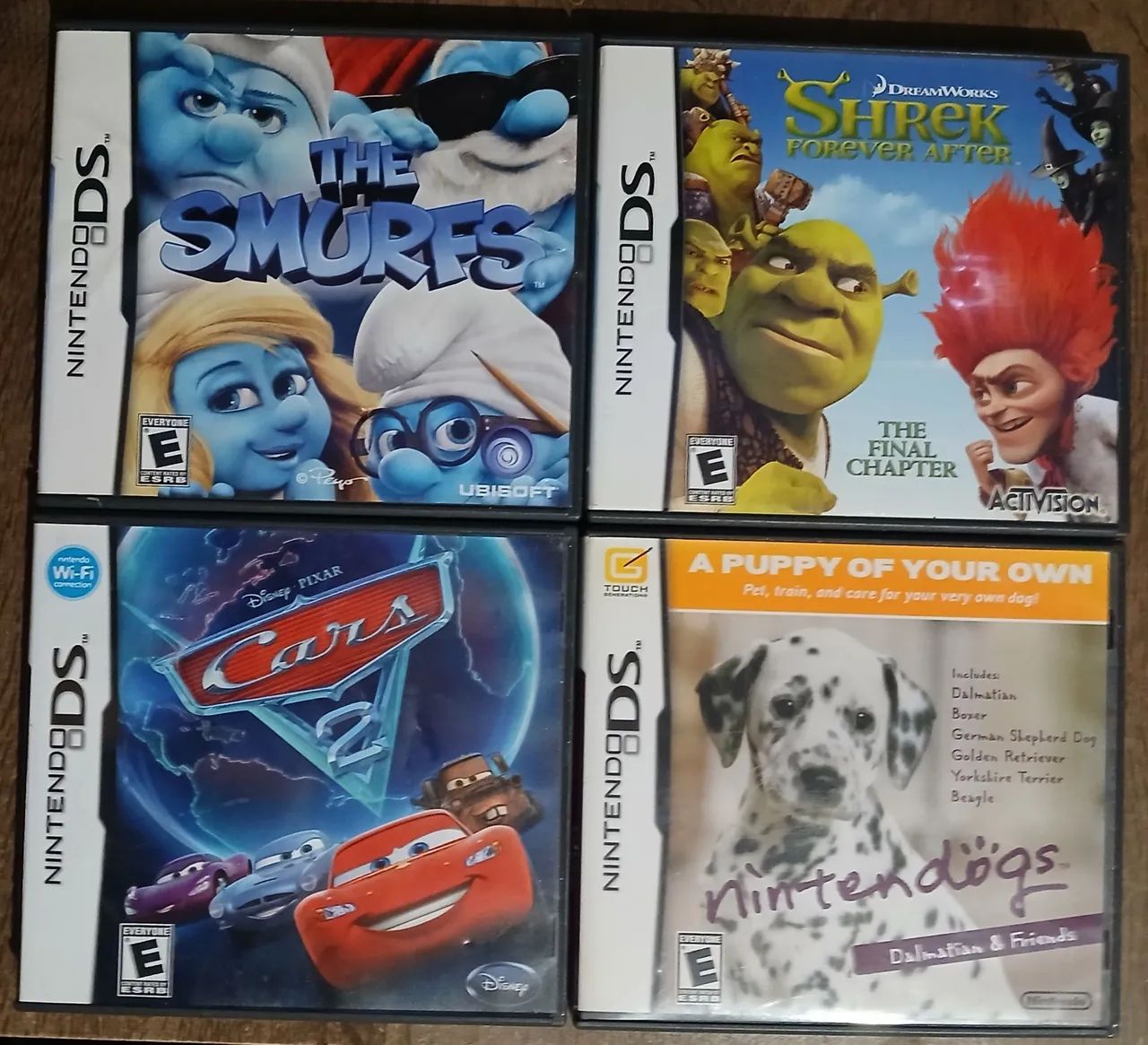 Lote de 4 Jogos Nintendo DS - Smurfs, Shrek, Cars 2, Nintendogs