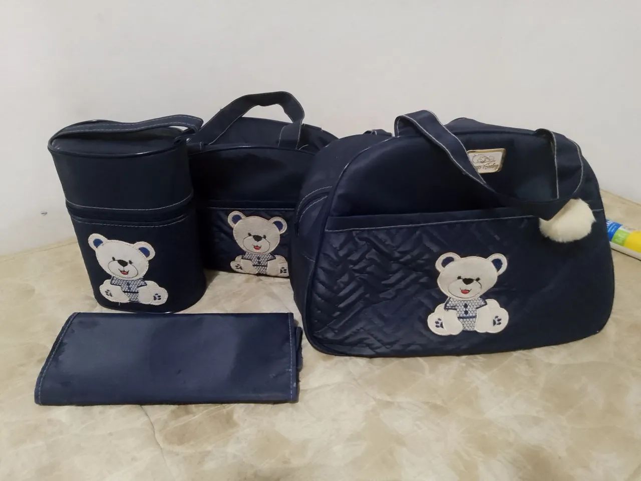 Kit de bolsa maternidade azul com ursinho