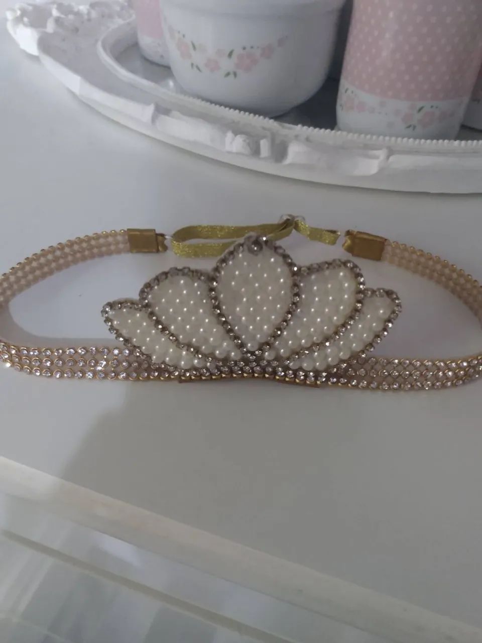 Vestido de festa infantil rosa com detalhes dourados - Foto 4