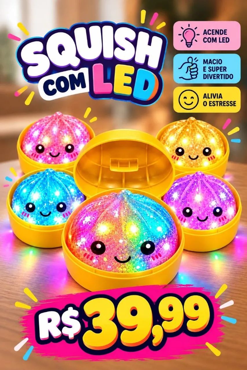 Brinquedos Squishy, Bola Spinner, E.T Estica e Puxa e muito mais 