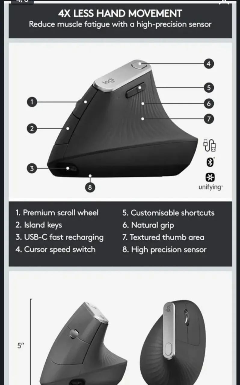 Mouse sem Fio MX ergonômico - Foto 4