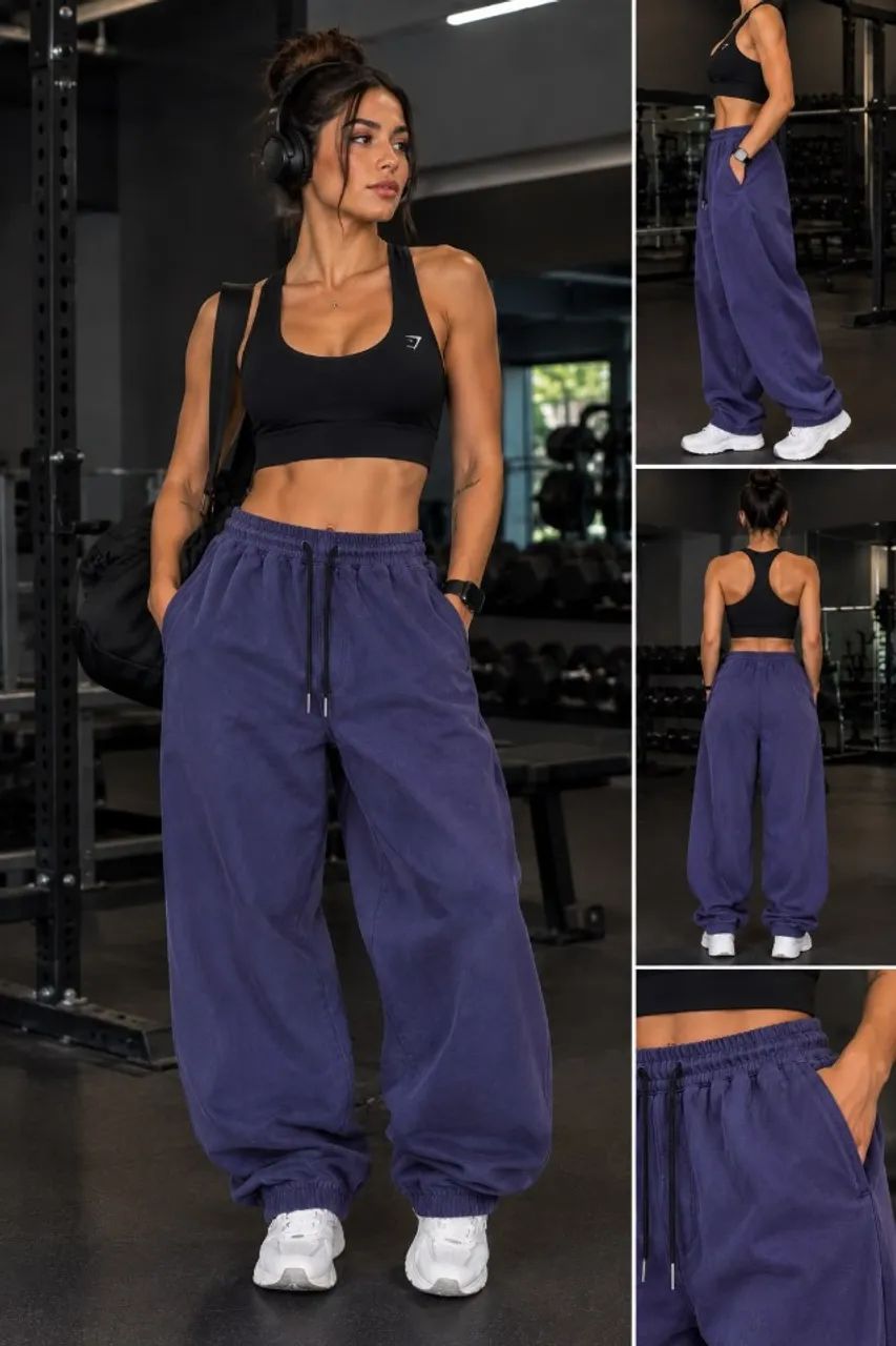 Calça Moletom Baggy Azul - Foto 3