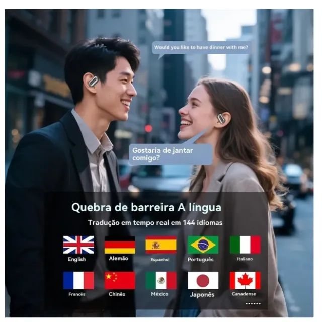 Fone Tradutor Simultâneo Hancdon Bluetooth 144 Idiomas Cinza - Foto 2