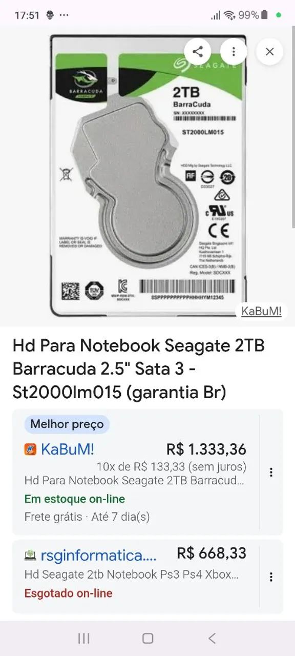 Vende se HDs 2 terás notebook e Pc marca barruda