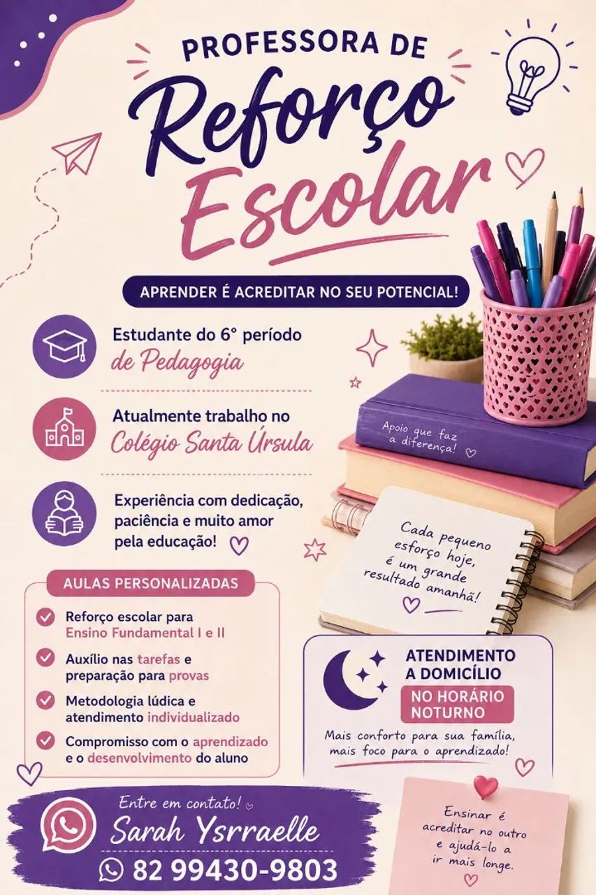 Professora de Reforço Escolar - Aulas a Domicílio