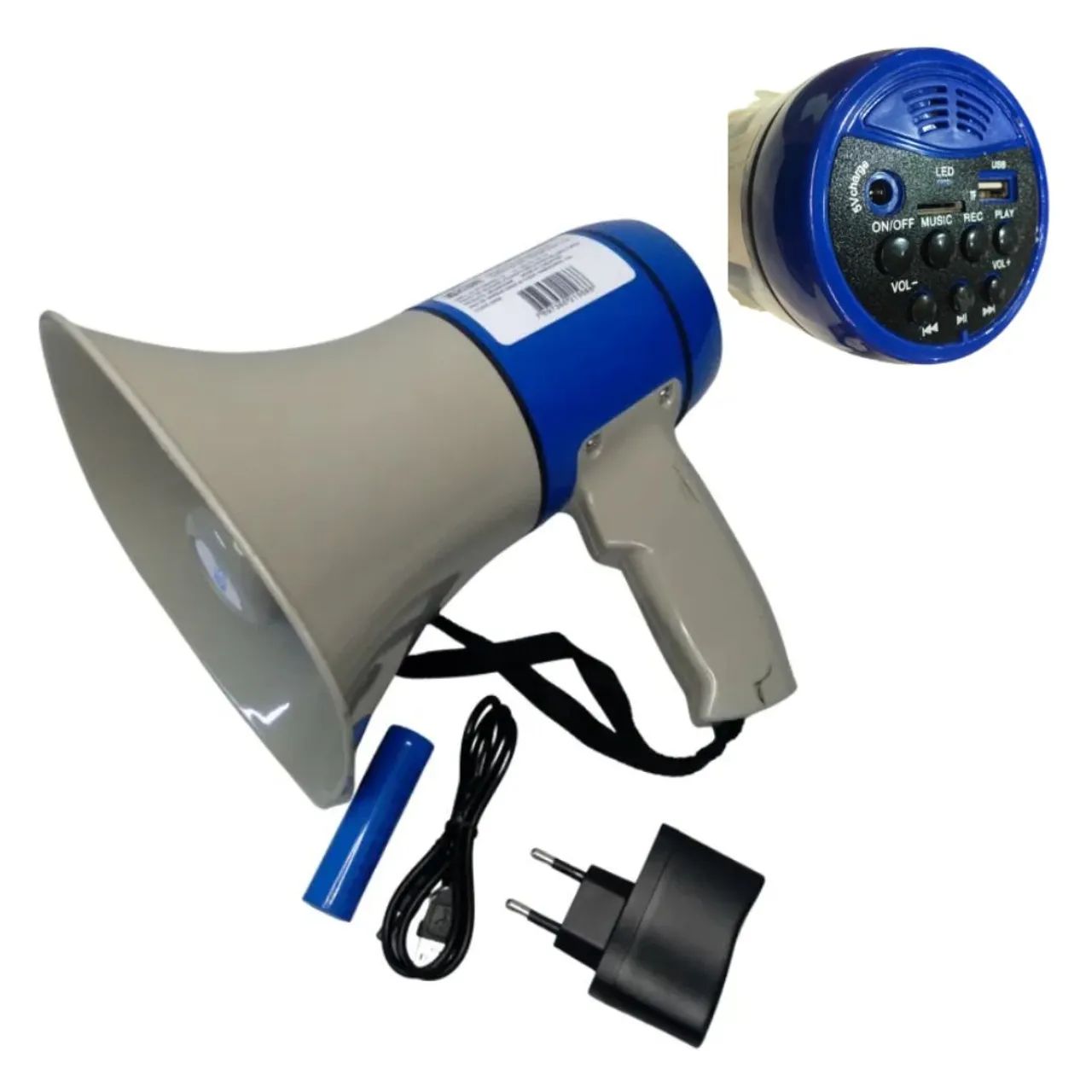 Megafone CSR NT 400 Cinza/Azul 30W Recarregável USB Gravação