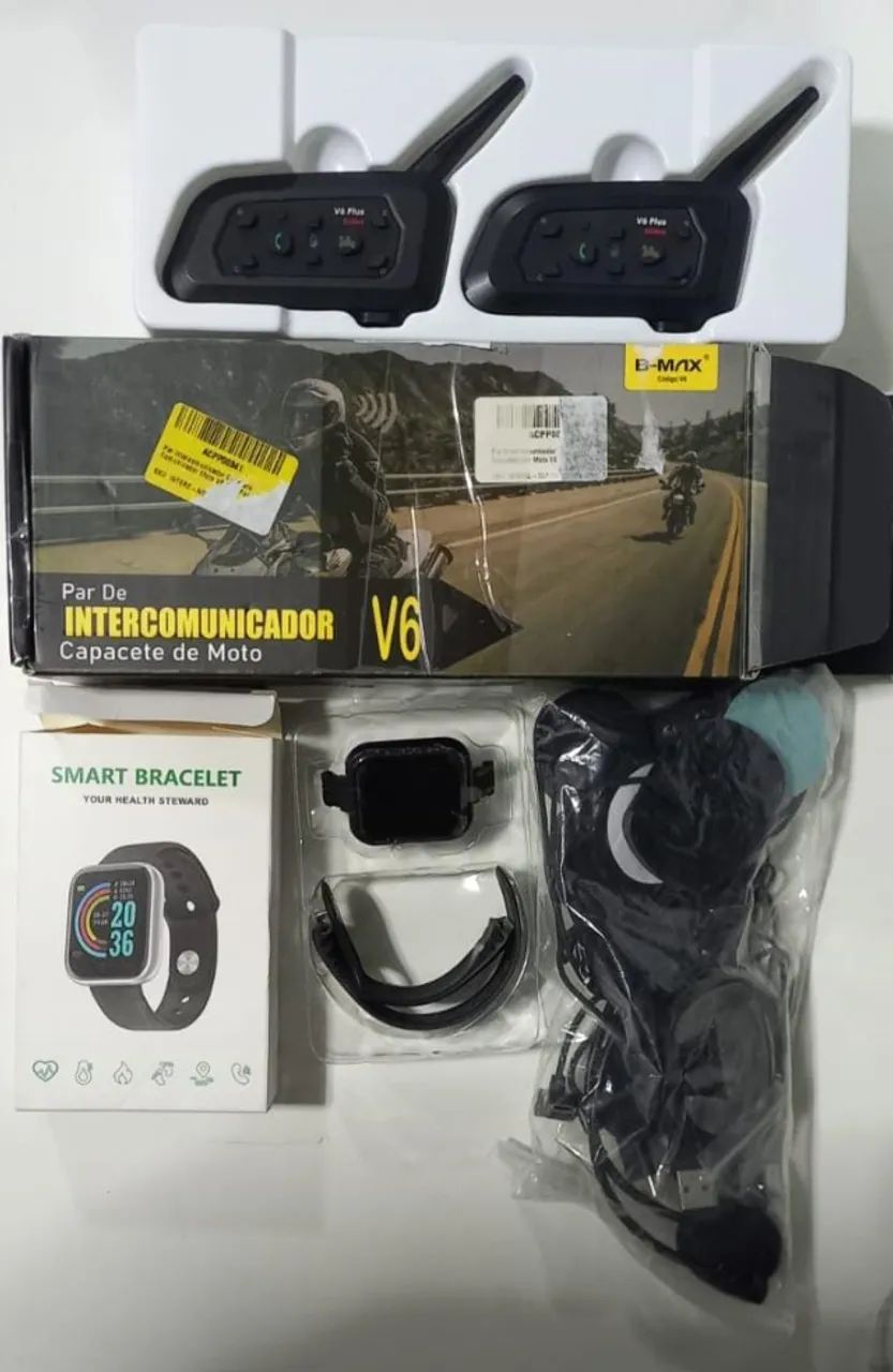 KIT 2 Intercomuncadores para capacete V6 + ? + Smartwatch de  BRINDE - Foto 3