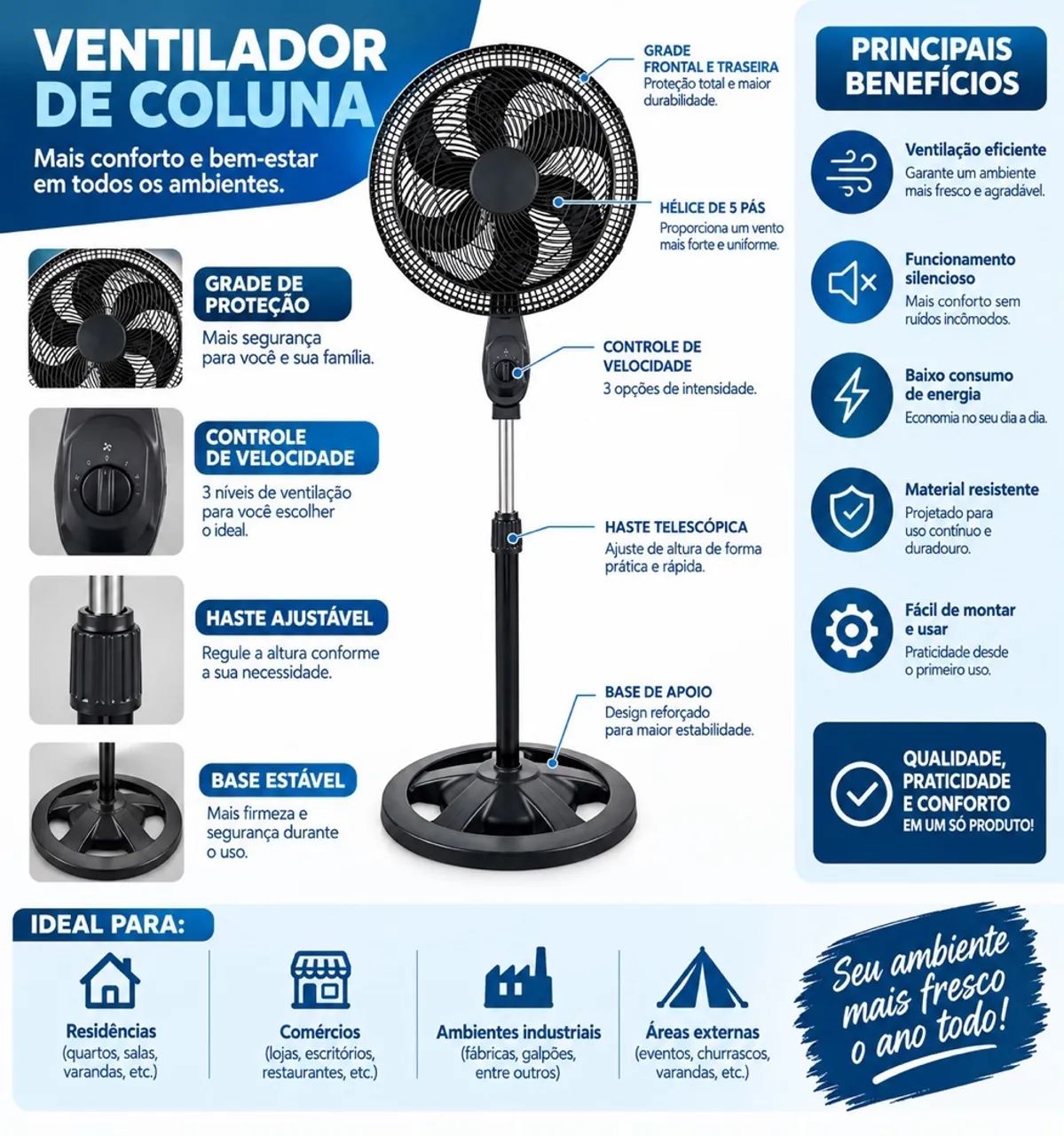 Ventilado Pedestal 6 Pás 127V - Foto 3