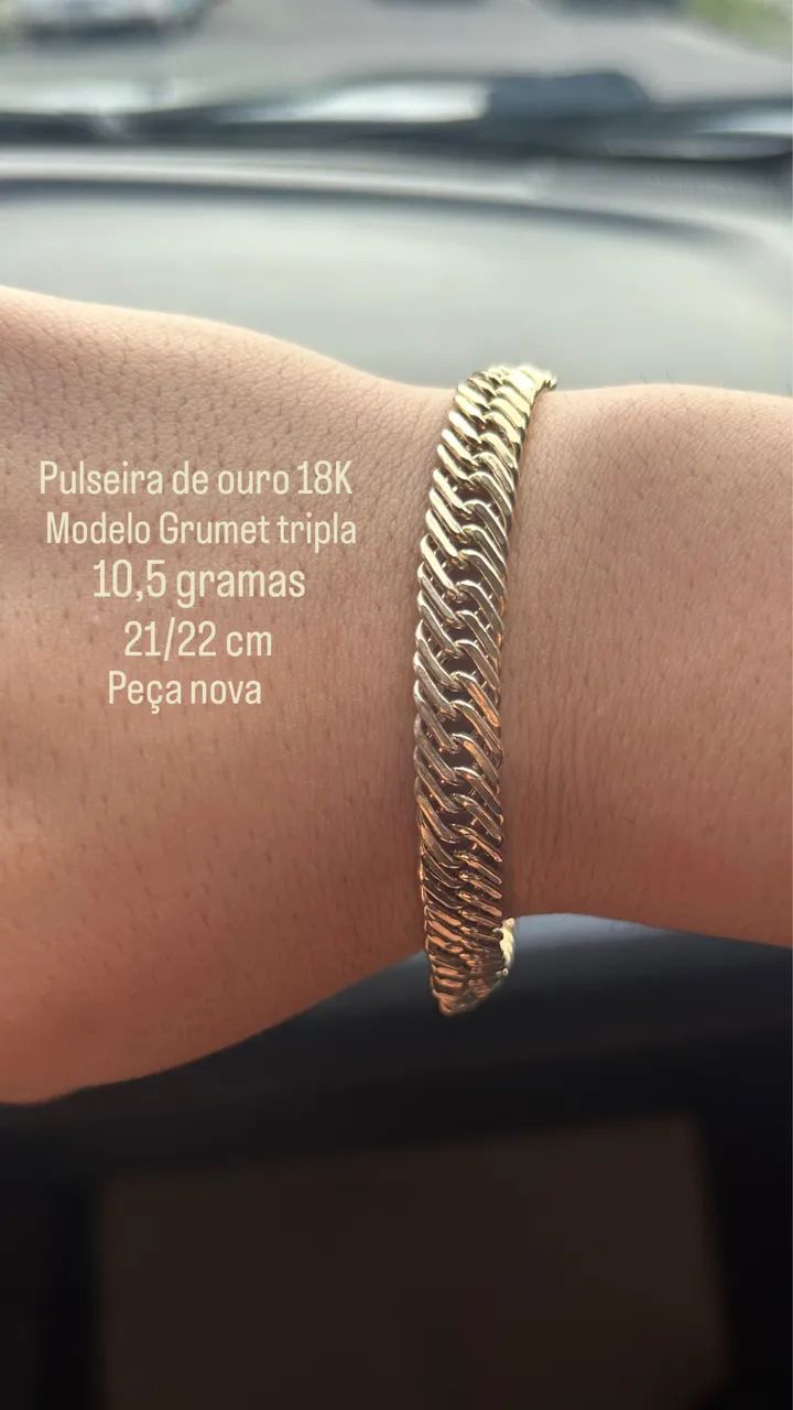 Pulseira de ouro 18K Grumet tripla  - Foto 2