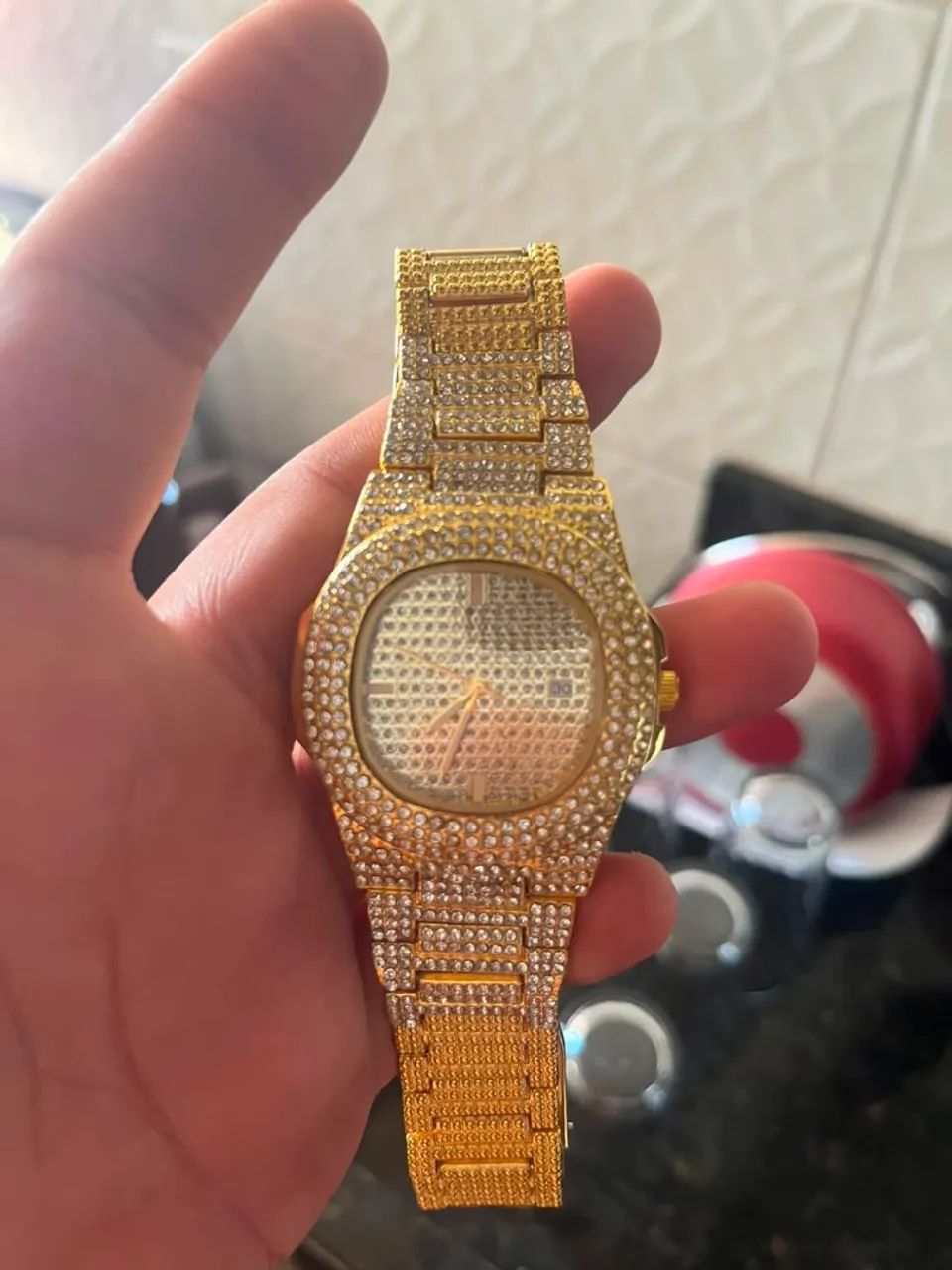 Relógio de Quartzo Diamante Dourado  - Foto 3