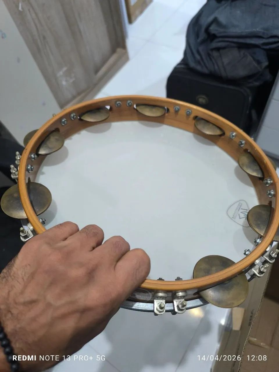 Pandeiro 12 Polegadas C/ Pratos Duplos De Latão  Sob Medida - Foto 4