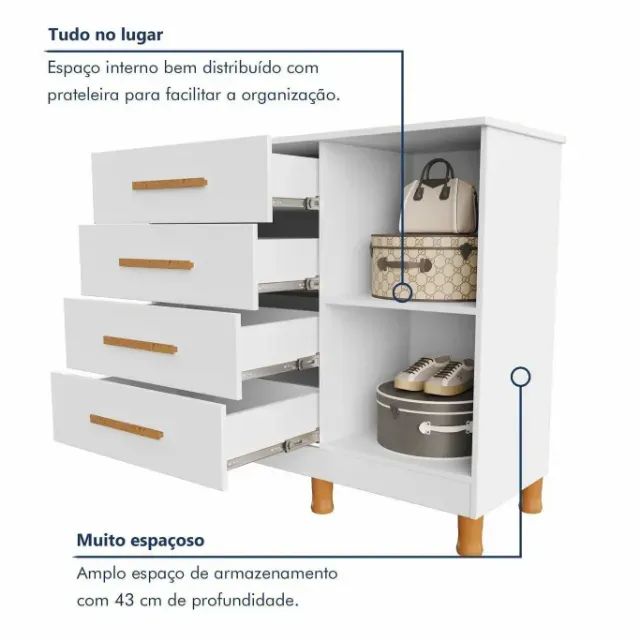Novo! Cômoda Dallas com Chave Na Cor Branco - Foto 4