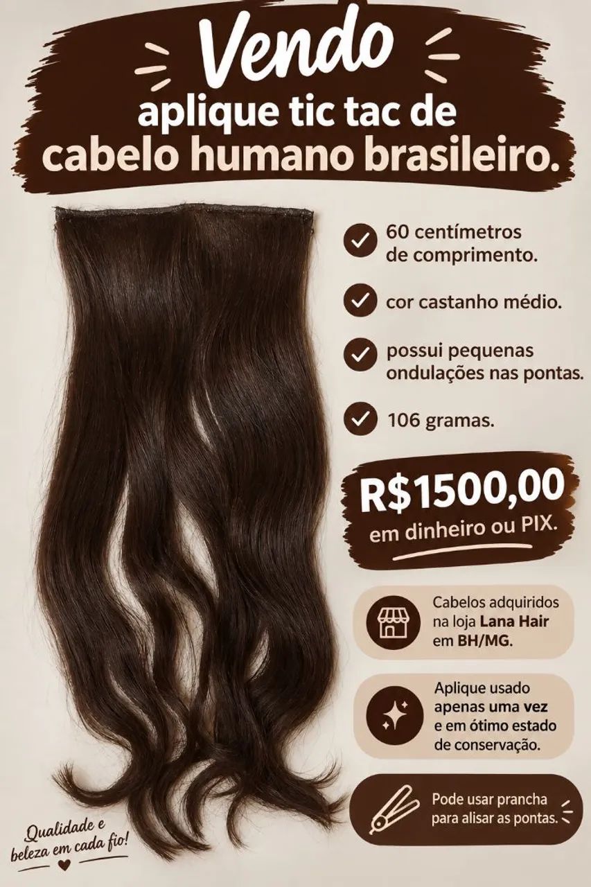 Aplique tic tac cabelo humano 
