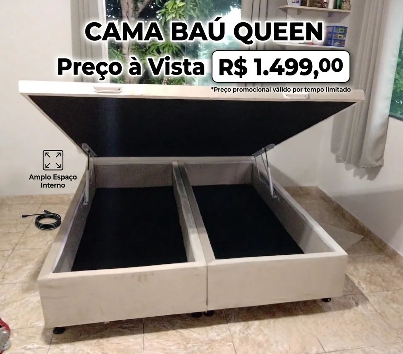 Baú Queen Bege Suede