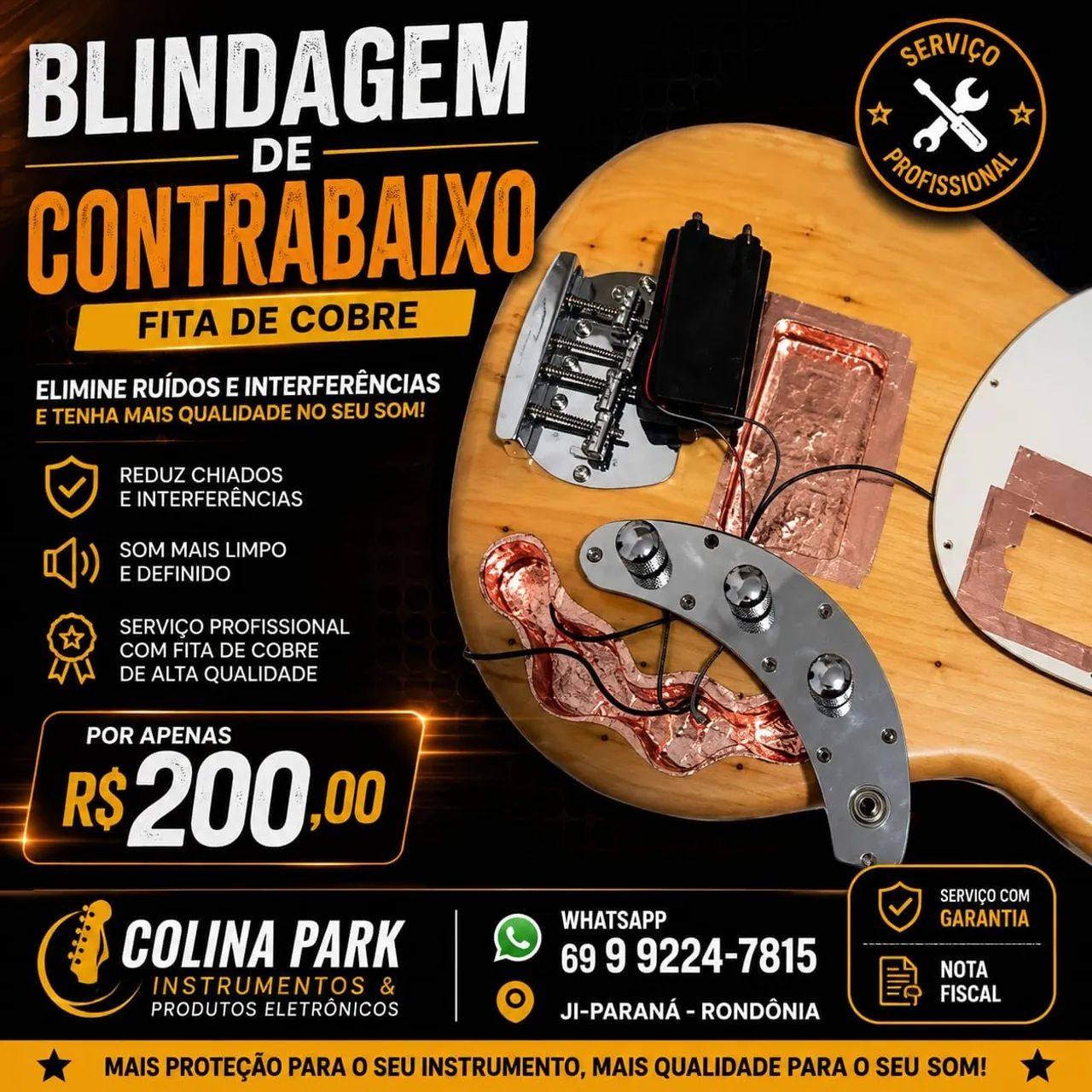 Blindagem com Fita de Cobre Contrabaixo 