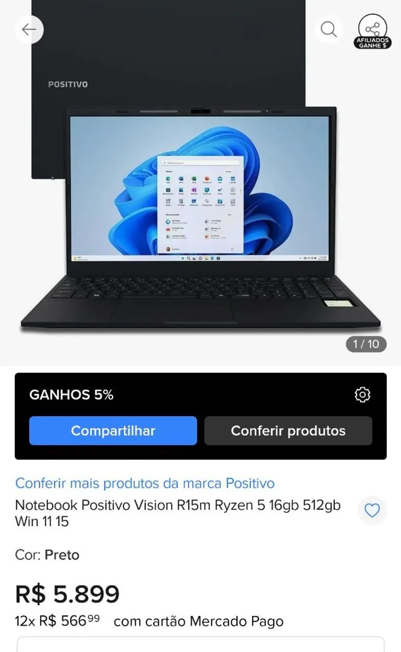 Vendo notebook Vision R15M novo