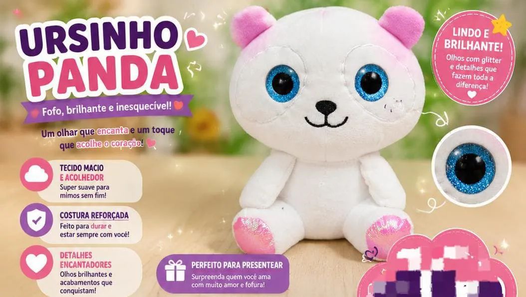 Pelúcia Panda Branco -  20 cm