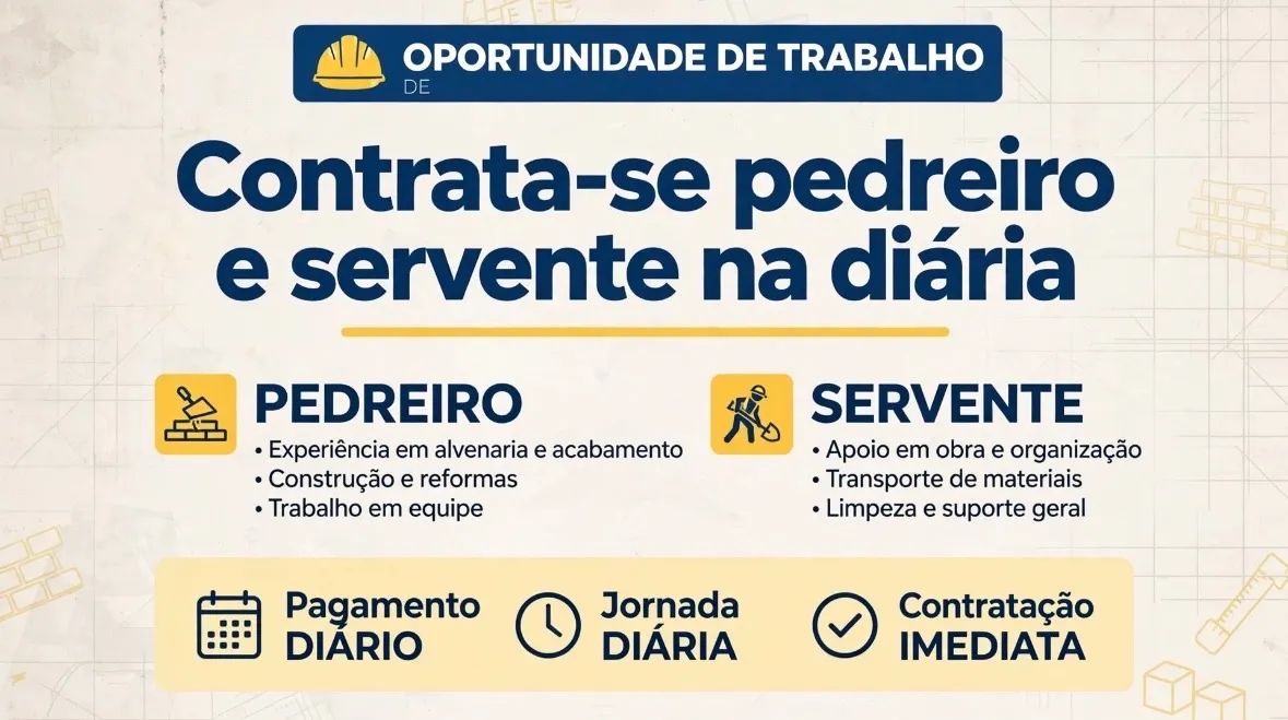 Vaga de emprego: Pedreiro e servente 