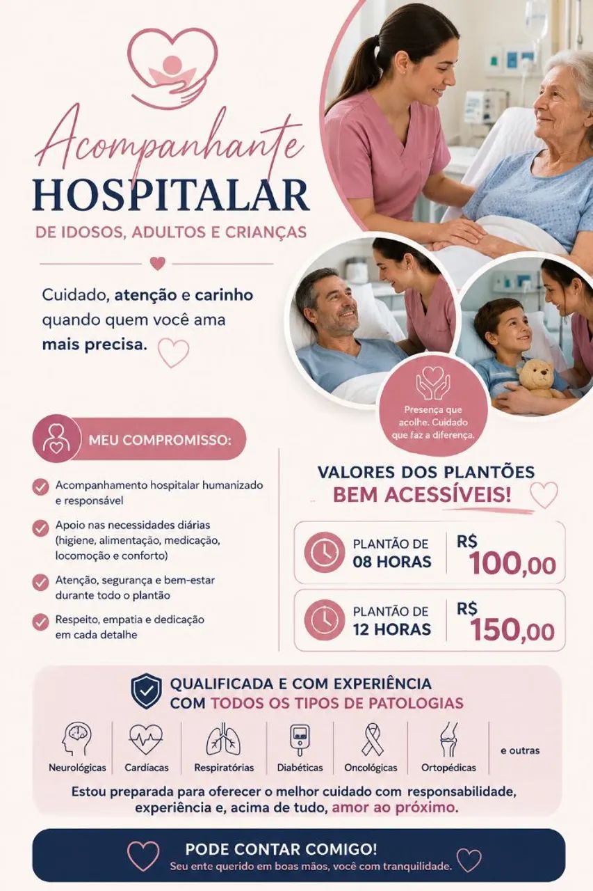 CUIDADORA QUALIFICADA DISPONÍVEL PARA RESIDÊNCIA E HOSPITAL 