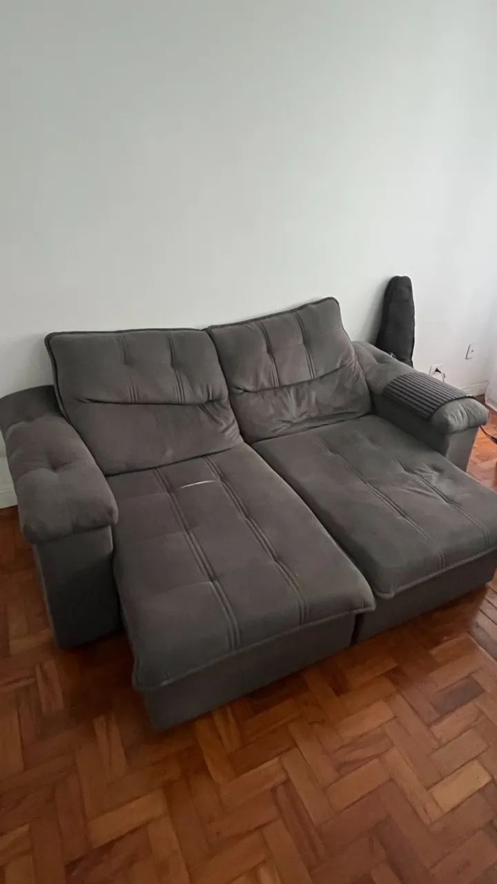 Sofá Retrátil e Reclinável Cinza (2 Módulos Largos) - Confortável 2 Metros de Comprimento